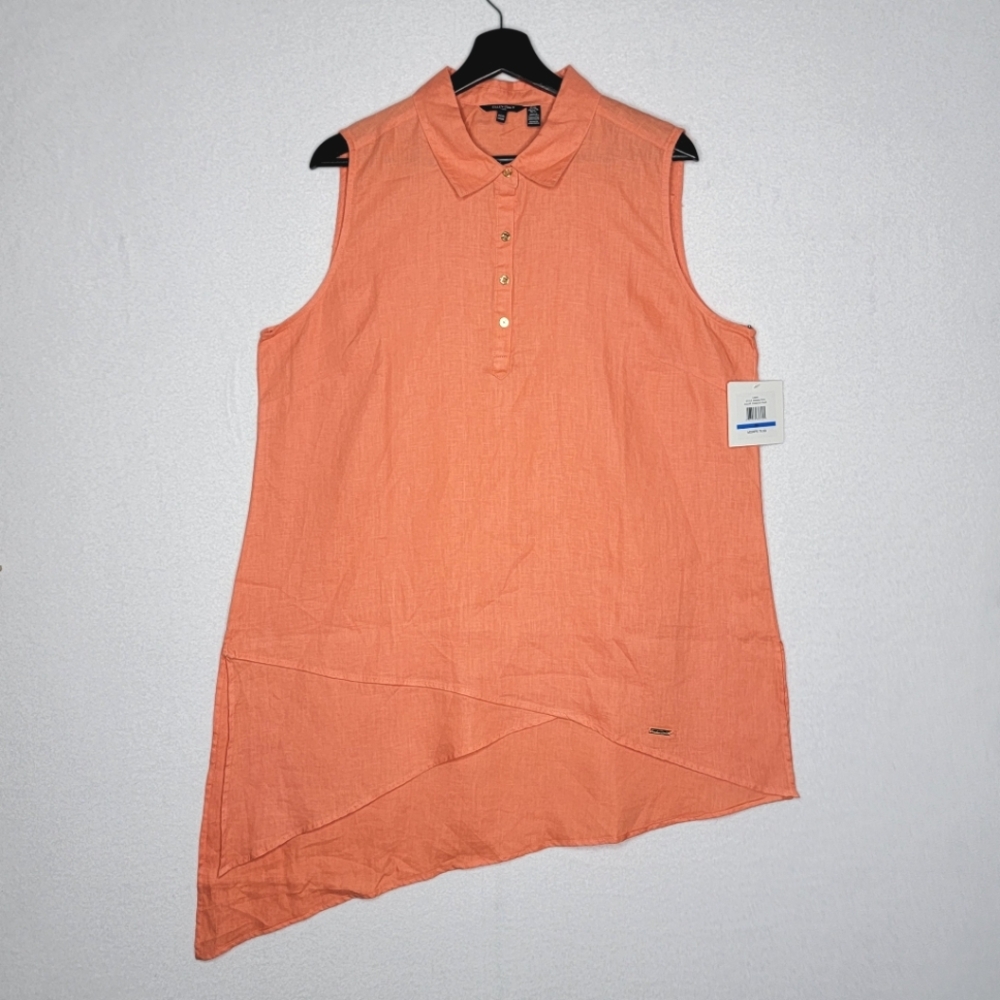 Women's Ellen‎ Tracy Assymetrical Sleeveless Orange Blouse Size XL#843